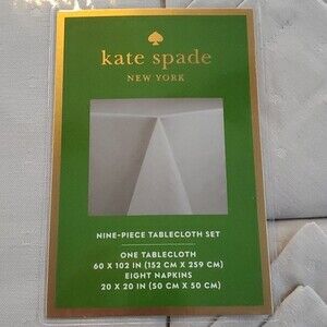 NWT Kate Spade Tablecloth & 8 Napkins Set Tan Greige Larabee Dot 60" x 102"